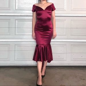 Satin off shoulder high-low mermaid dress